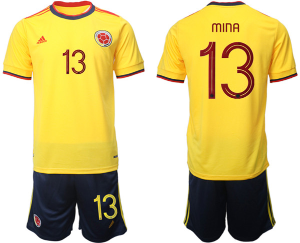 Men's Colombia #13 Mina Yellow Home Soccer Jersey Suit